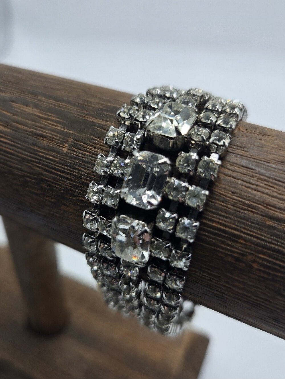 50's Clear Rhinestone Bracelet Emerald Cut MCM Jewelry Statement Fashion Costume